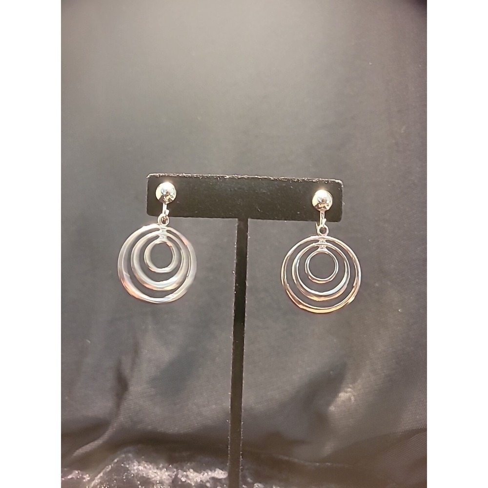 Vintage Womens Earrings Screw Back Hoops Silver Tone Jewelry Costume